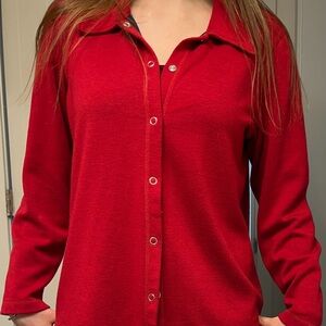 Denim&Co Vibrant Red Button-Down Shirt